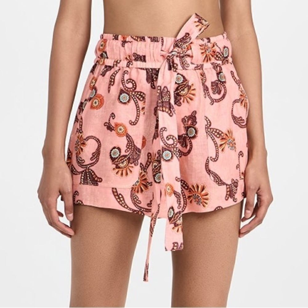 NEW A.L.C. Barrett Linen Shorts Sandstone Multi Floral Size 14